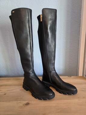 Michael Kors Bromley Over The Knee Boots Leather Black Leather Stretch Size 7.5